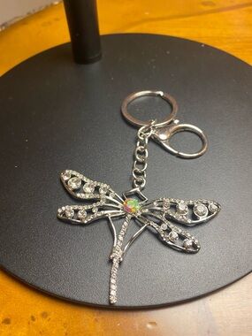 Silver Dragonfly Crystal Keychain - Sparkling Silver Key & Card Holder Accent